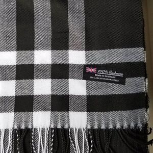 Cashmere Red Black White Plaid Scarf 12" x 72" NEW! 100% Scottish Cashmere